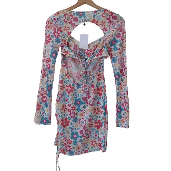 NWT Lovers + Friends Hello Daisy Mini Dress Womens Small Floral Mesh Long Sleeve - Picture 2 of 11